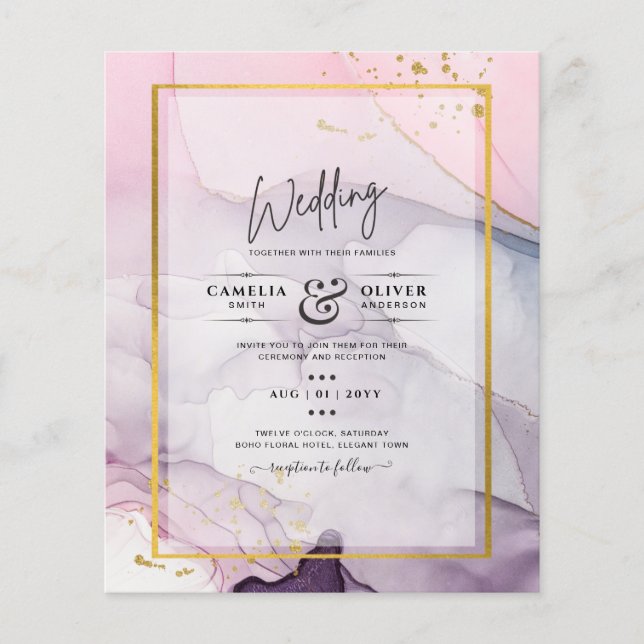 LeahG Pink Lila Lavender Gold INK Wedding INVITE Flyer (Vorne)