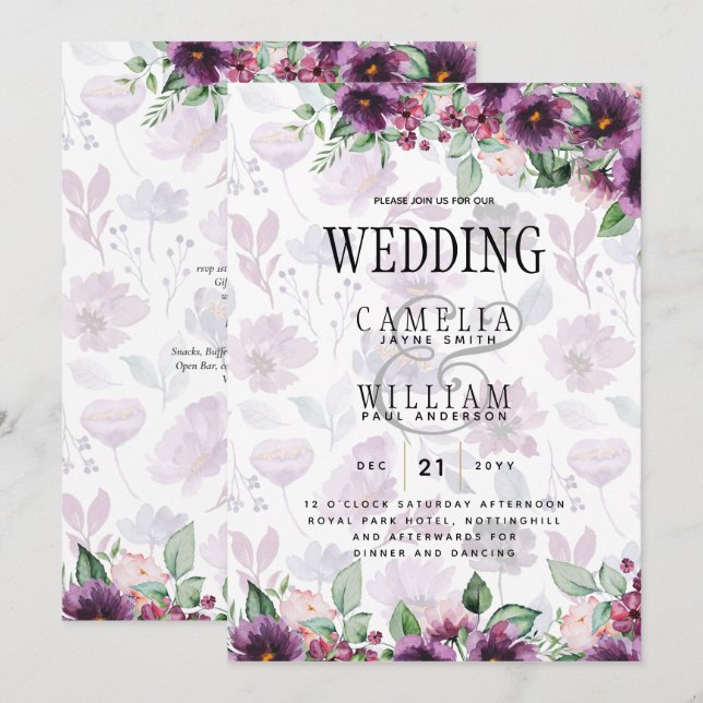 LeahG Plum Lila Berry Floral Wedding Winter Einladung (Vorne/Hinten)