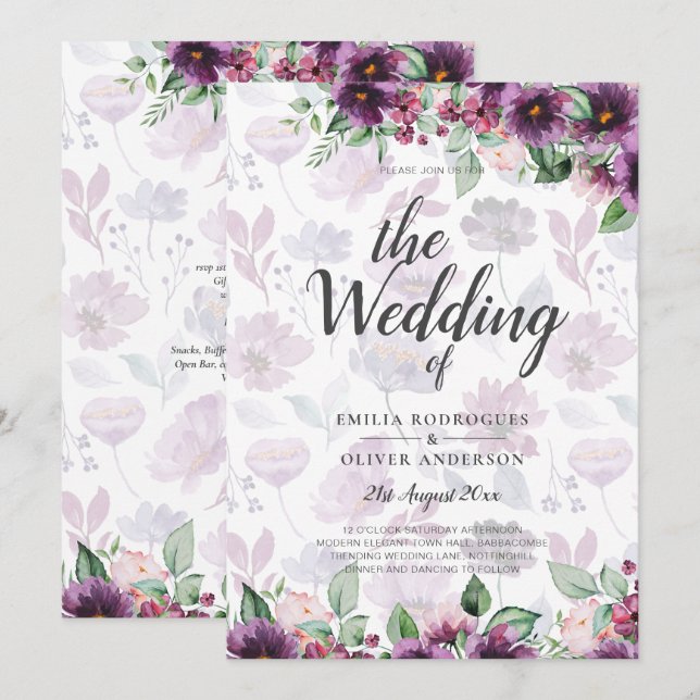 LeahG Plum Lila Berry Floral Wedding Winter Einladung (Vorne/Hinten)