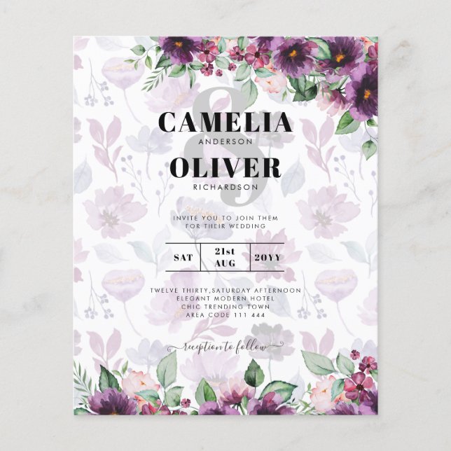 LeahG Plum Lila Berry Floral Wedding Winter Flyer (Vorne)