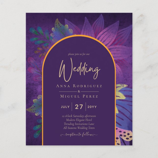 LeahG Plum Lila Gold JEWEL TONES Wedding INVITE Flyer (Vorne)