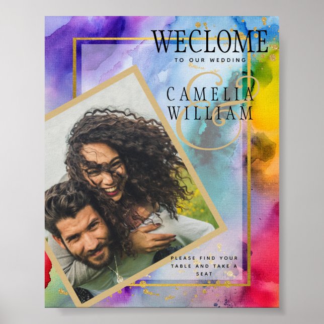 LeahG Rainbow Ink FOTO Wedding WELCOME SIGN Poster (Vorne)
