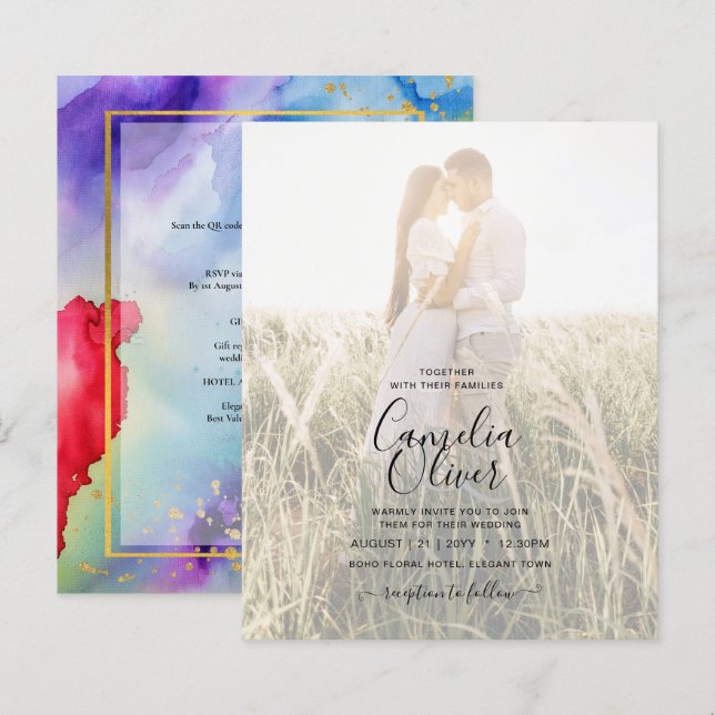 LeahG Rainbow Pride Alcohol INK Wedding Einladung (Vorne/Hinten)