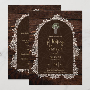 LeahG Rustic Lace Gypsophila Wood Wedding INVITE Einladung