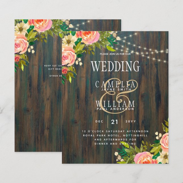 LeahG Rustic Wood Peach Coral Floral Wedding (Vorne/Hinten)