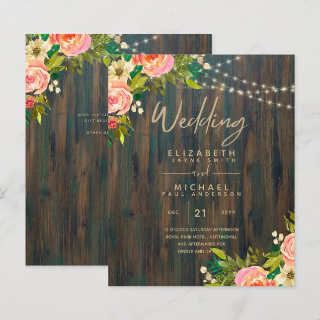 LeahG Rustic Wood Peach Coral Floral Wedding (Vorne/Hinten)