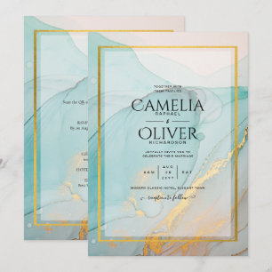LeahG Sea Glass Aquamarin Gold INK Wedding INVITE Einladung