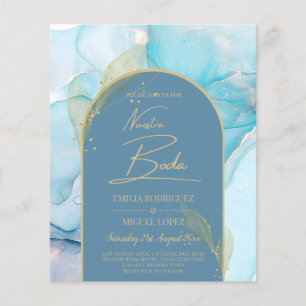 LeahG Sea Glass Gold Ink Aqua Blue Wedding INVITE Flyer