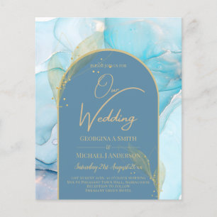LeahG Sea Glass Gold Ink Aqua Blue Wedding INVITE Flyer