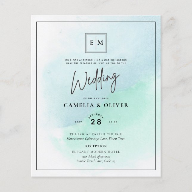 LeahG Sea Glass Türkis Aquamarin Blue Wedding INVI Flyer (Vorne)