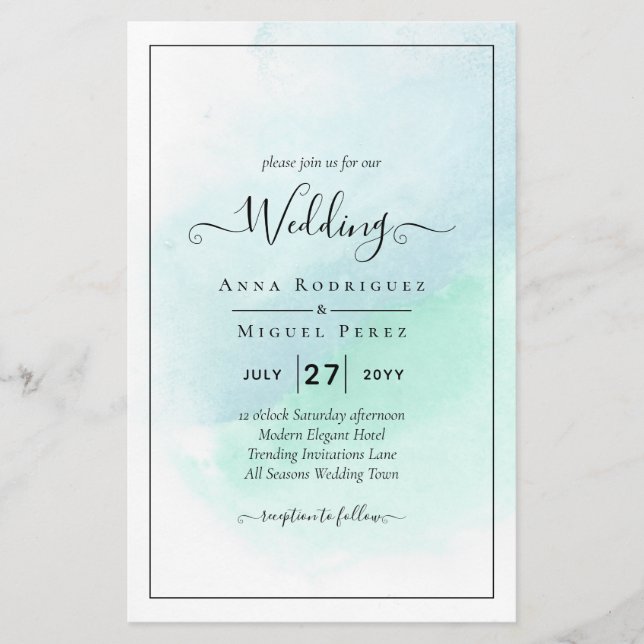 LeahG Sea Glass Türkis Aquamarin Blue Wedding INVI Flyer (Vorne)