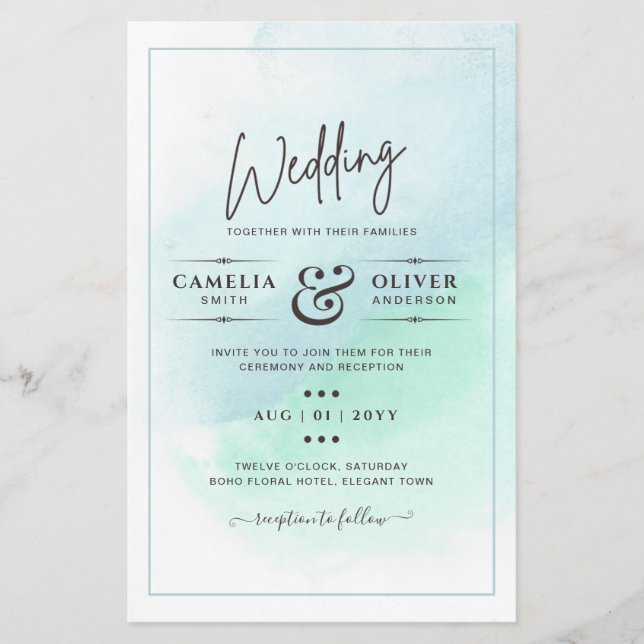 LeahG Sea Glass Türkis Aquamarin Blue Wedding INVI Flyer (Vorne)