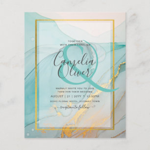 LeahG Sea Glass Türkis Gold Tinte Hochzeits EINLAD Flyer