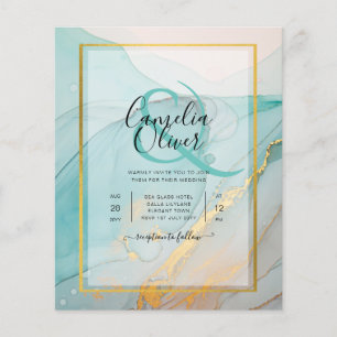 LeahG Sea Glass Türkis Gold Tinte Hochzeits EINLAD Flyer