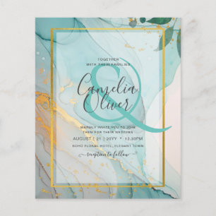 LeahG Sea Glass Türkis Gold Tinte Hochzeits EINLAD Flyer