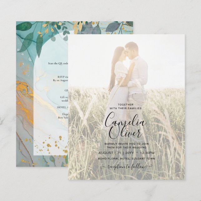 LeahG Seaglass Ink Aquamarin Gold Greenery Wedding (Vorne/Hinten)