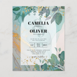 LeahG Seaglass Ink Aquamarin Gold Greenery Wedding Flyer