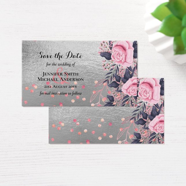 LeahG Silver Navy Rosegold PInk Floral Wedding (Schreibtisch)