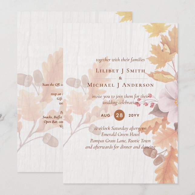 LeahG Terracotta Automne part Mariage Invitation (Devant / Derrière)