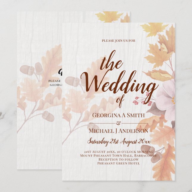 LeahG Terracotta Herbstlaubs Wedding Einladung (Vorne/Hinten)