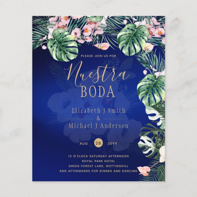 LeahG Tropical Blue Green Pink Floral Wedding Flyer (Vorne)