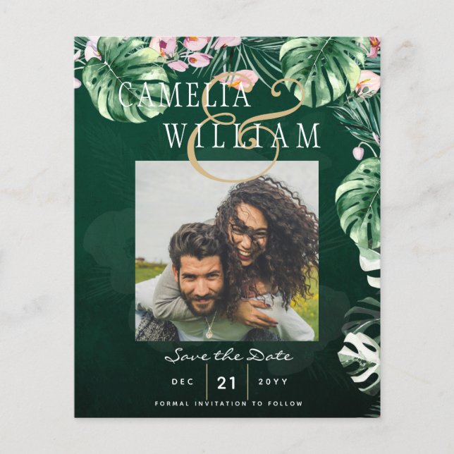 LeahG Tropical Green Pink Botanical Wedding Flyer (Vorne)