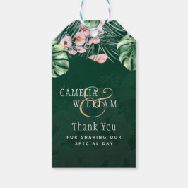 LeahG Tropical Green Pink Botanical Wedding Geschenkanhänger