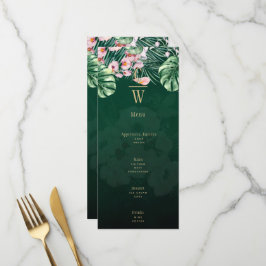 LeahG Tropical Green Pink Botanical Wedding Menükarte