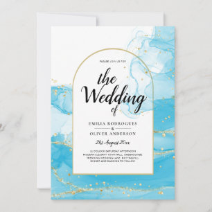 LeahG Turquoise Gold Aqua Blue Wedding INVITE Einladung