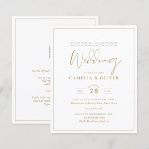LeahG White Gold Classic Typografy Wedding Einladu
