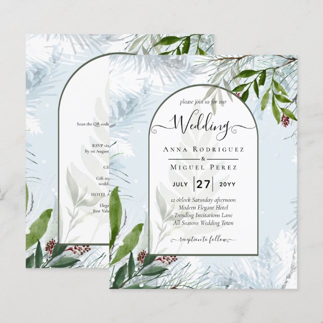 LeahG Winter Wedding Aqua Blue Green INVITE (Vorne/Hinten)
