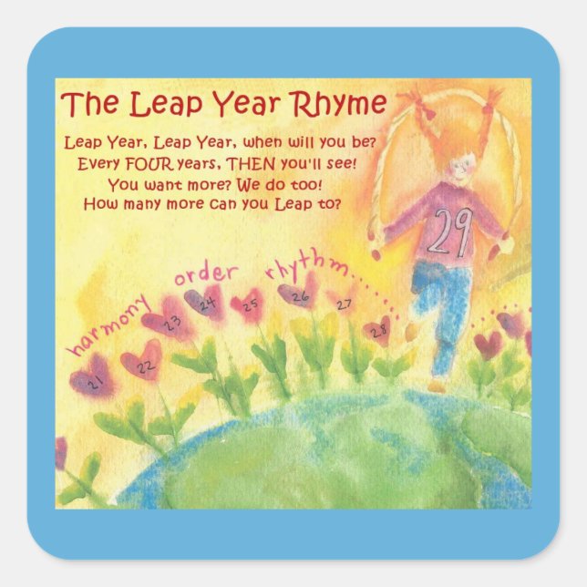 LEAP-JAHR RHYME QUADRATISCHER AUFKLEBER (Vorderseite)