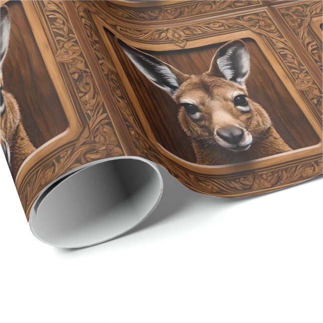 "Leap of Nature: A Kangaroo Wood Print" Geschenkpapier (Rolleneckpunkt)