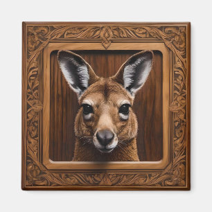"Leap of Nature: A Kangaroo Wood Print" Magnet