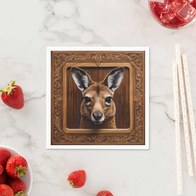"Leap of Nature: A Kangaroo Wood Print" Serviette (Beispiel)