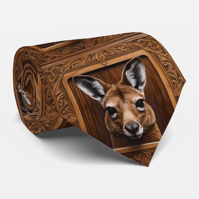 Leap of Nature: Ein Kangaroo-Holzdruck, Krawatte (Gerollt)