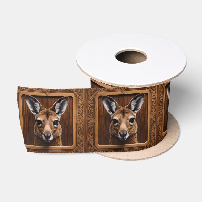 Leap of Nature: Ein Kangaroo-Holzdruck, Satinband (Spule)