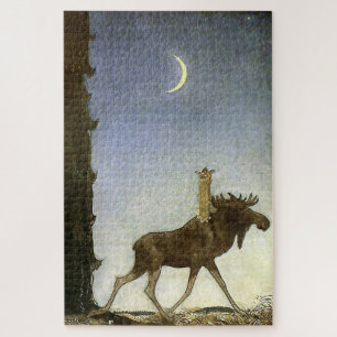"Leap the Elk" Wasserfarbe von John Bauer