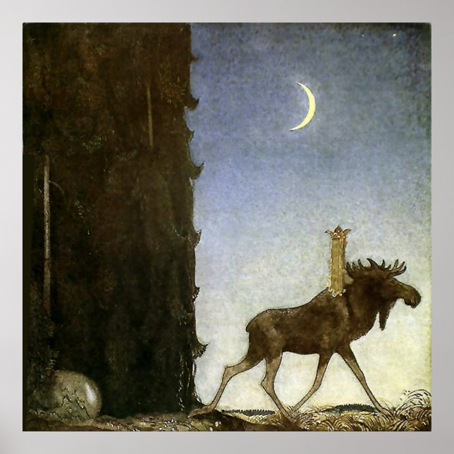 "Leap the Elk" Wasserfarbe von John Bauer Poster (Vorne)