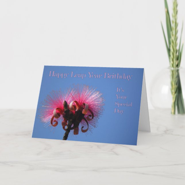 Leap Year Birthday Card, zwei Hot-Pink-Blume Karte (Vorderseite)