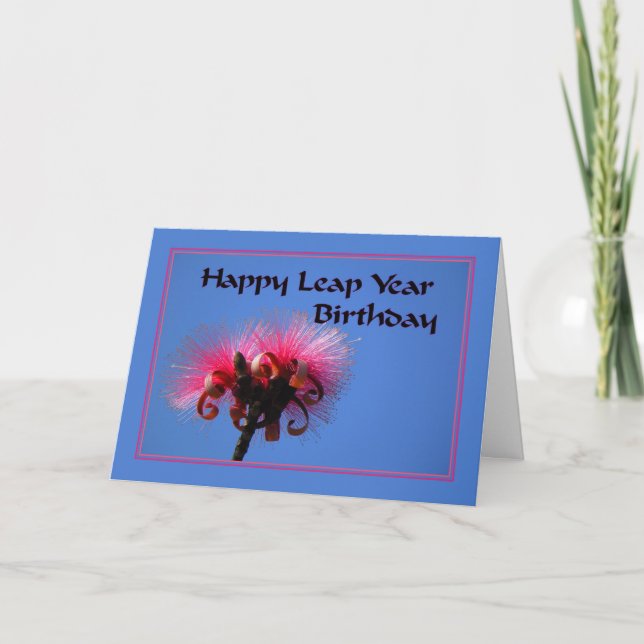 Leap Year Birthday mit Hot Pink Blume Karte (Vorderseite)