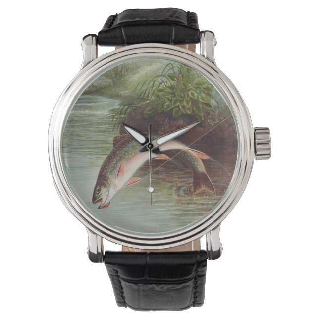 Leaping Brook Trout von Samuel Kilbourne (1874) Armbanduhr (Vorderseite)