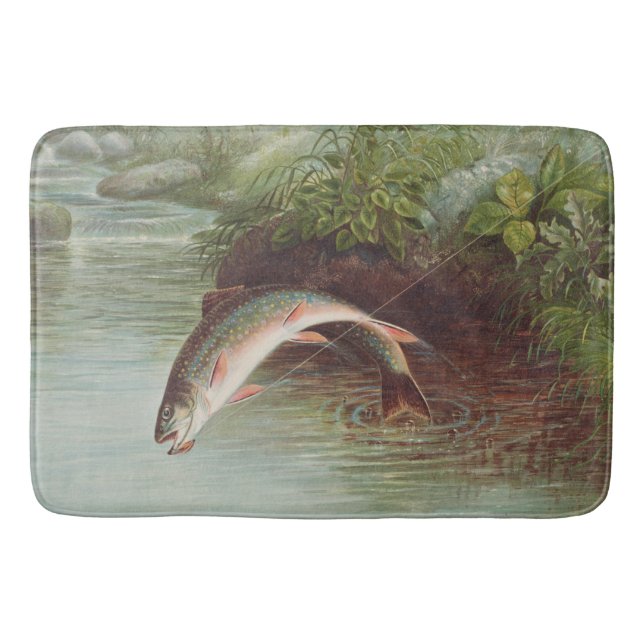 Leaping Brook Trout von Samuel Kilbourne (1874) Badematte (Vorderseite)