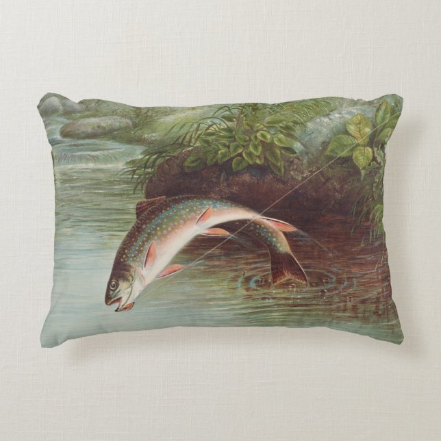Leaping Brook Trout von Samuel Kilbourne (1874)  Dekokissen (Vorderseite)