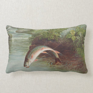 Leaping Brook Trout von Samuel Kilbourne (1874) Lendenkissen