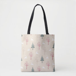 Leaping Deer & Snowy Trees Christmas Tote Bag Tasche