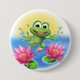 Leaping frog birthday party badge button