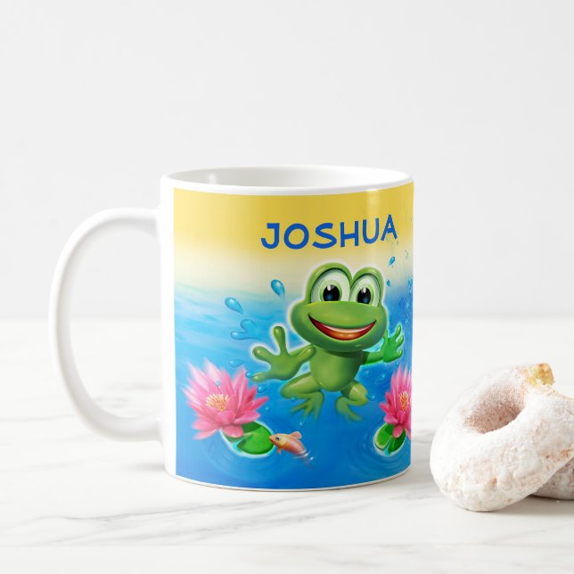 Leaping Frosch Party benutzerdefinierte Keramik Ta Kaffeetasse (Mit Donut)