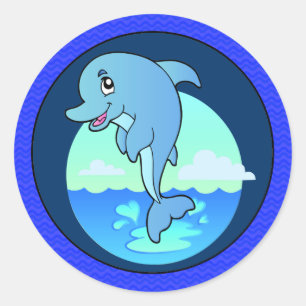 Leaping Happy Dolphin Runder Aufkleber