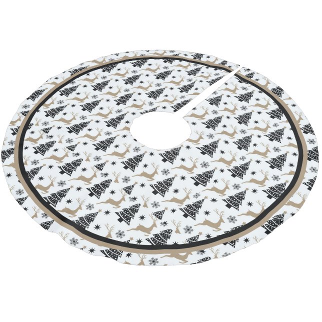 Leaping Hirsch Schwarz & Weiß Thema Niedlich Polyester Weihnachtsbaumdecke (Schrägansicht)
